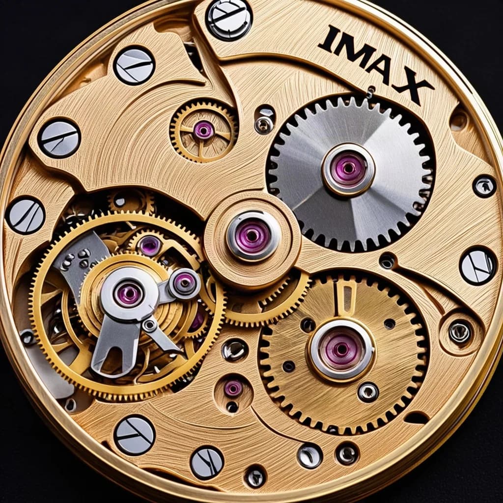 a watch movement macro, jewels, oil, black background, IMAX aerial still, golden hour, huge scale, no text, no watermark, generated with Glm Image on Knowlify