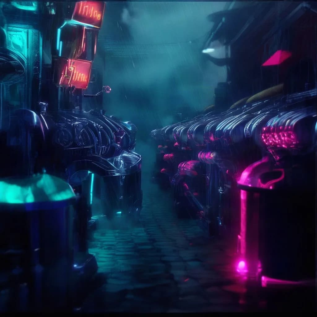 a night market alley in Taipei, steam, neon, rain, octane 3D render, subsurface, chrome accents, no text, no watermark, generated with Pony 7 on Knowlify